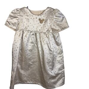 Disney Gold Snowflake Satin Dress Girls Large Mickey Holiday Party